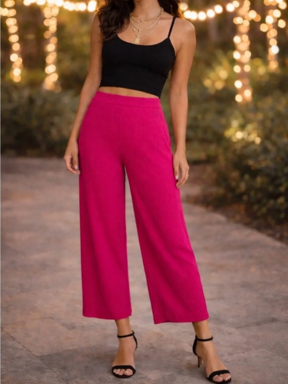 Nicole Miller Wide-Leg Knit Pants - Hot Pink